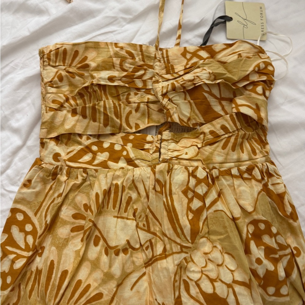 Floral Strapless halter maxi Dress in Brown and Cream